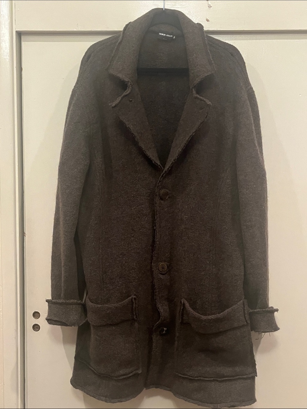Giorgio Armani Dark Green Brown New Wool Mohair Blend Sweater Coat